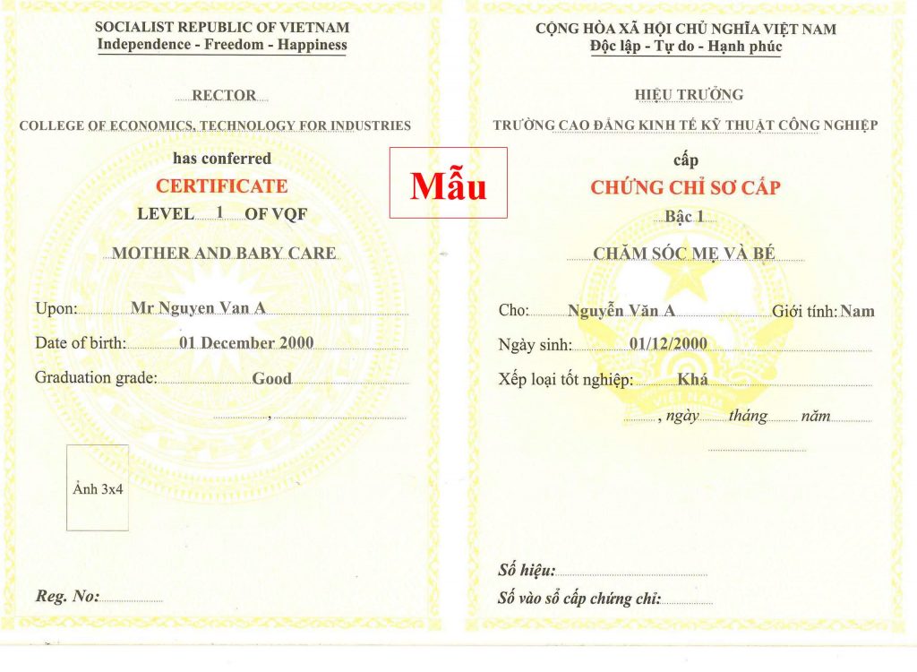 chứng chỉ chăm sóc mẹ và bé